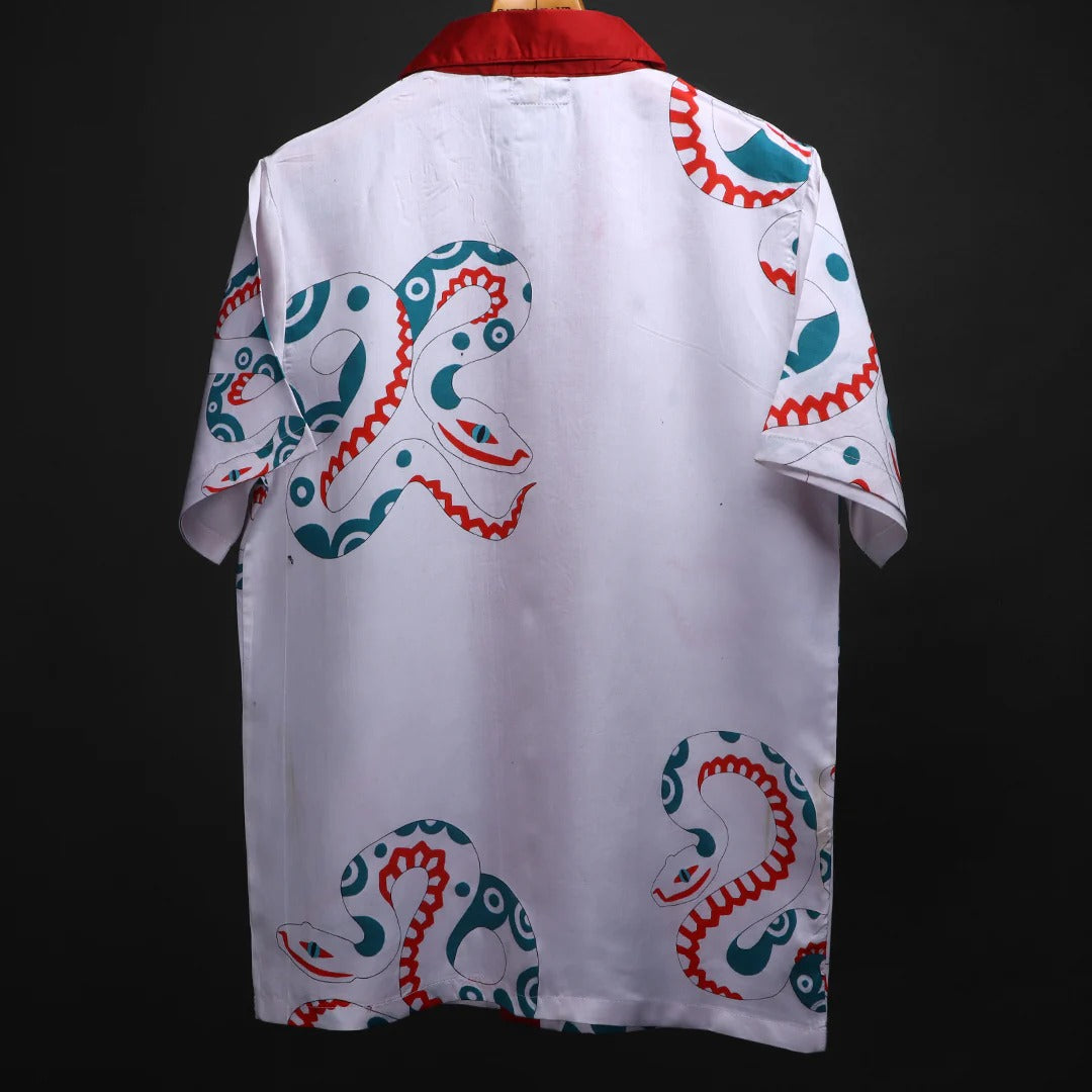 Fleex White Snake Graphic Printed Half Sleeve Casual Shirt for Men