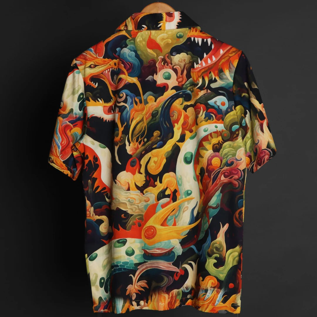 Fleex Dragon Art Graphic Printed Half Sleeve Casual Shirt for Men