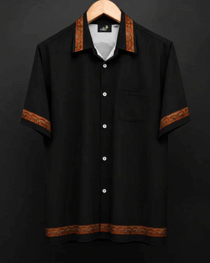 Fleex Premium Black Contrast Trim Half Sleeve Casual Shirt for Men