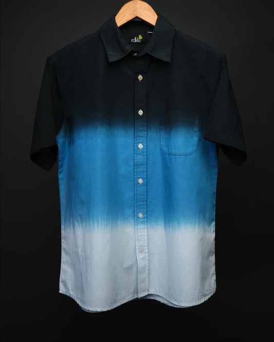 Fleex Ombre Blue Gradient Half Sleeve Casual Shirt for Men