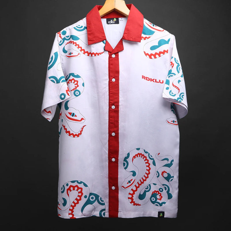 Fleex White Snake Graphic Printed Half Sleeve Casual Shirt for Men