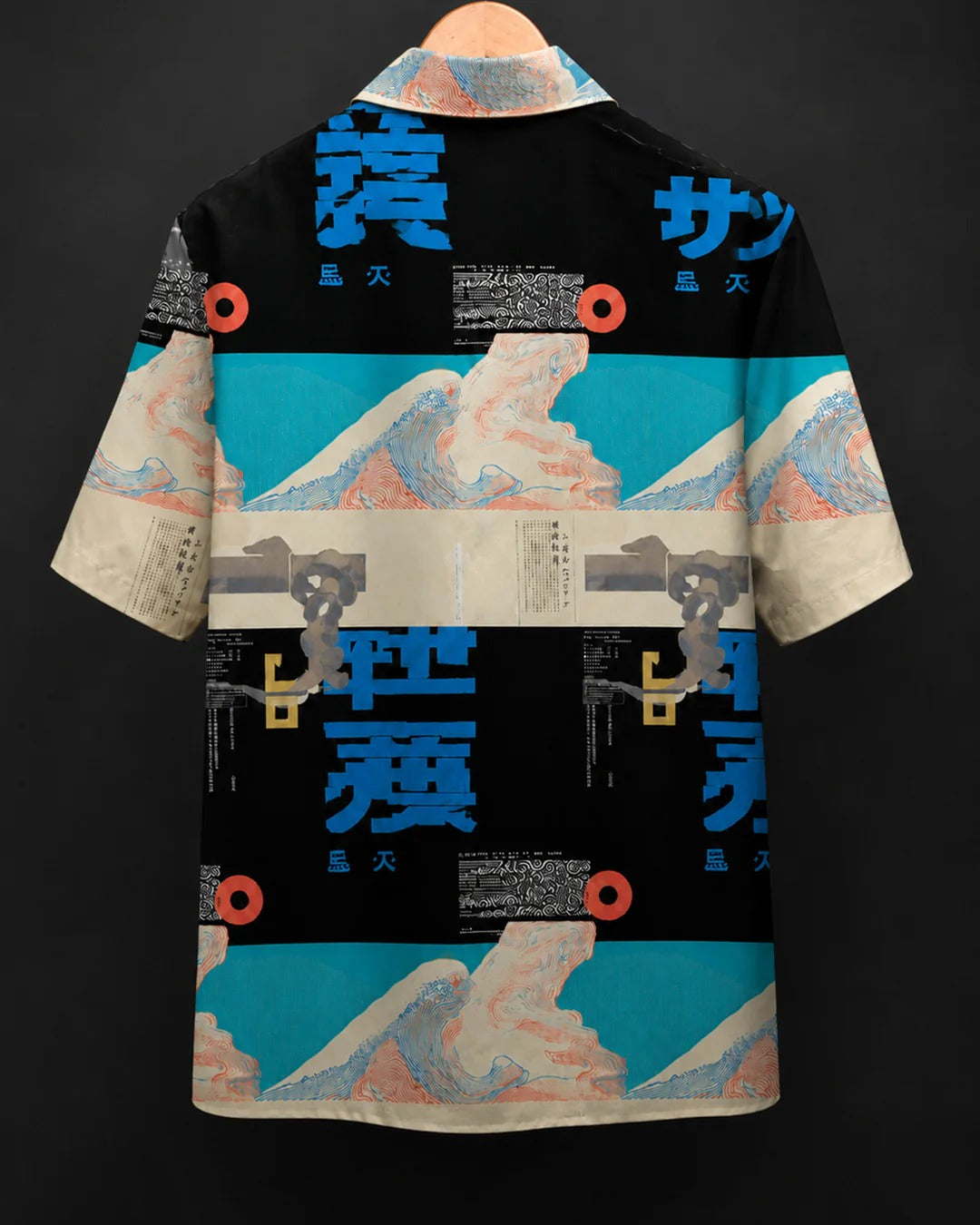 Fleex Japanese Wave Graphic Oversized Half Sleeve Shirt for Men