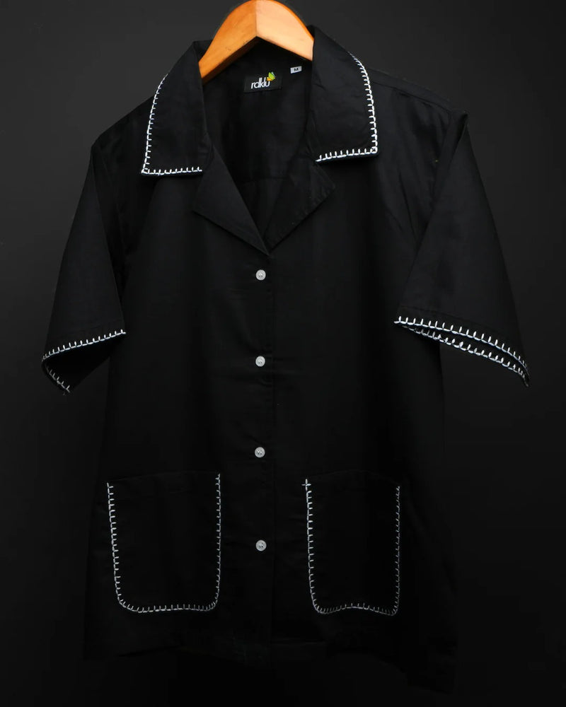 Fleex Premium Black Contrast Stitch Half Sleeve Casual Shirt for Men